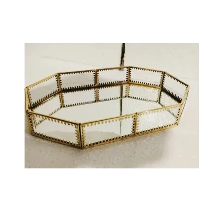 European style luxury golden Glass Tray rectangular metal mirror display tray Custom jewelry decorative tray Modern
