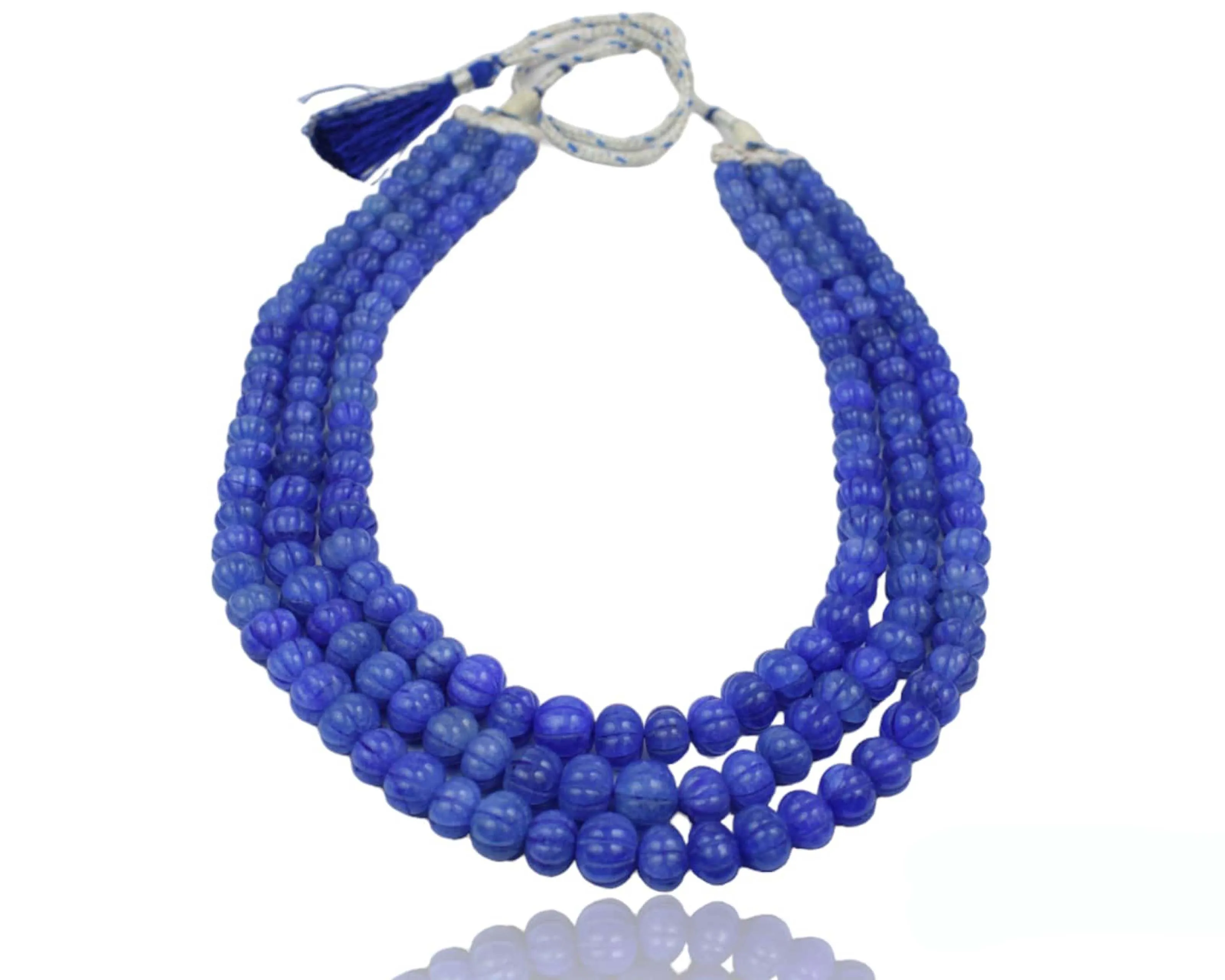 Dyed Blue Sapphire Gemstone Handmade Beads 3 Layer Necklace Best Gift For Jewelry Component And Manufacture  All