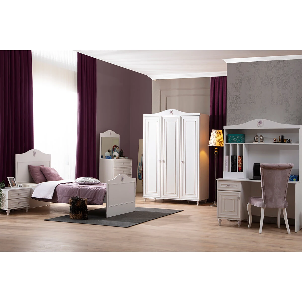 Economic Cheap Kid Teen Bedroom Furniture Set Natural Modern Functional Hygienic Wardrobe Study Desk (ider Bianca)