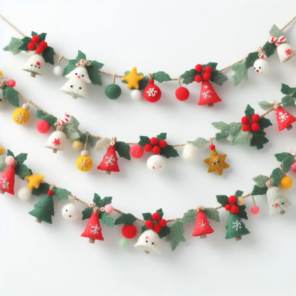 Classic Christmas Felt Garland: Timeless Red and Green Decor, 100% Wool, 6 Feet of Nostalgic Holiday Elegance