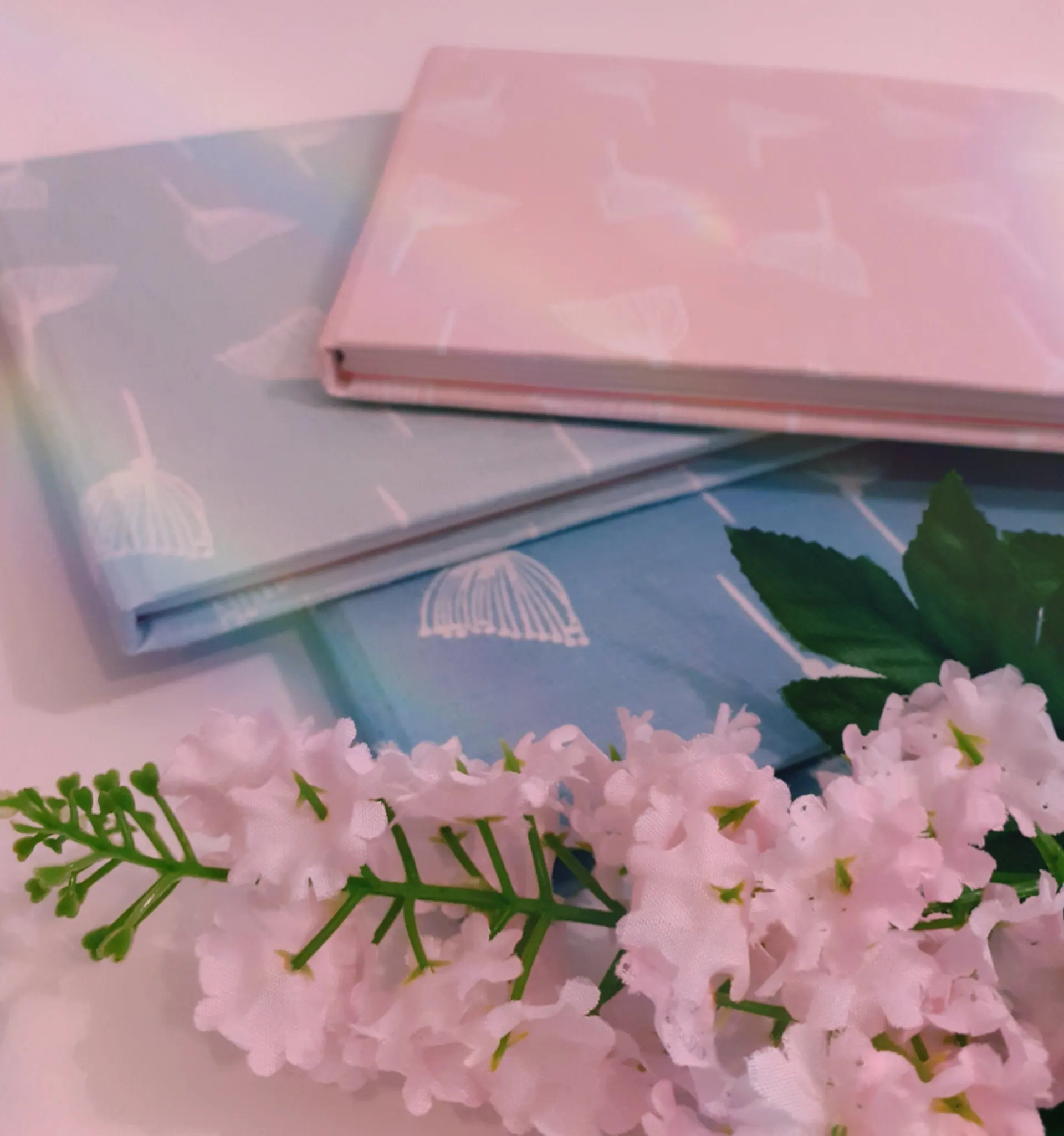 LABON Flower Print Pink And White Textile Cover Handmade Watercolor Paper Sketchbook