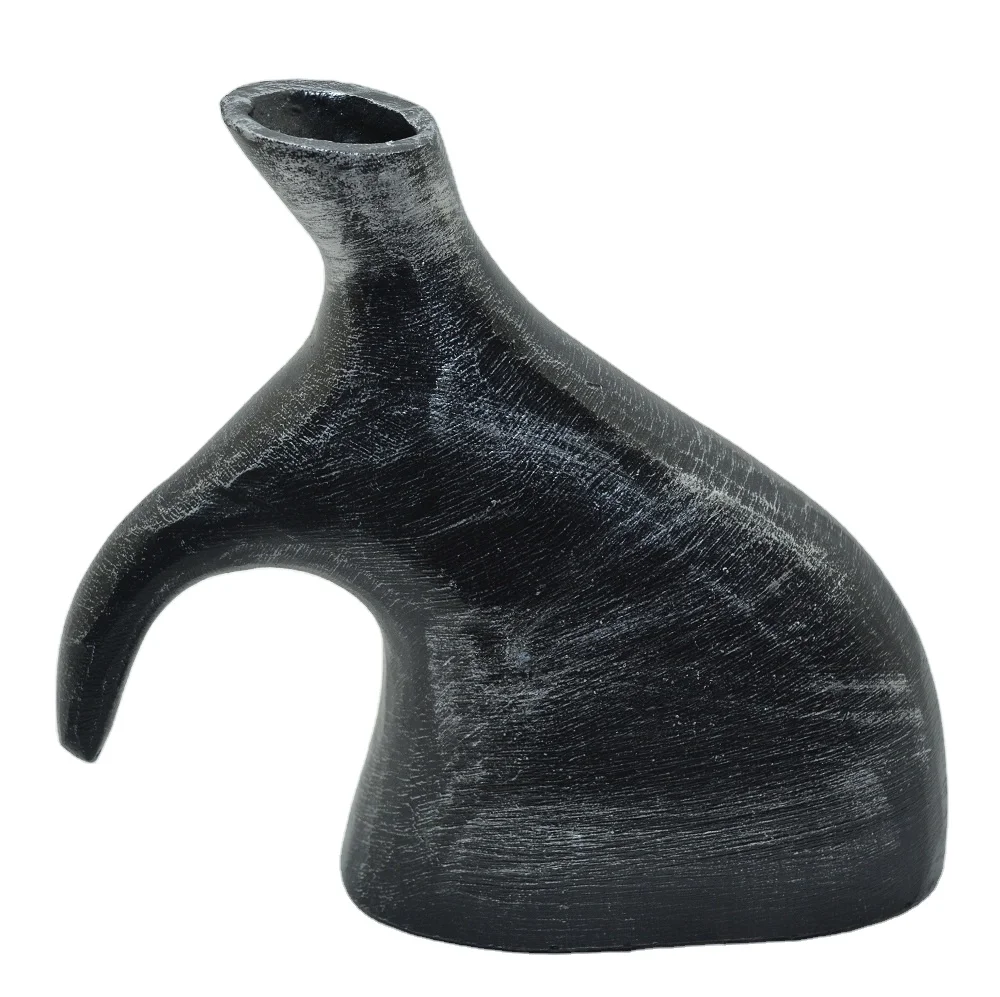 Cheap Cast Aluminium moon shape small Decorative Flower Vases with Black Bronze colour  powder coated with lining textured