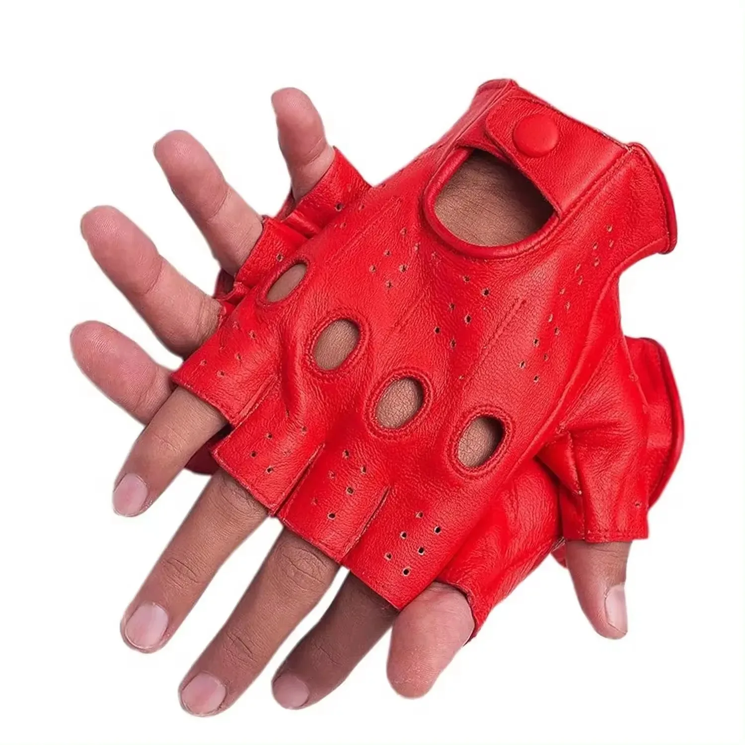 Unisex Half Finger Driving Gloves Genuine Cowhide Smooth Leather Breathable and Comfortable Premium Driving Gloves