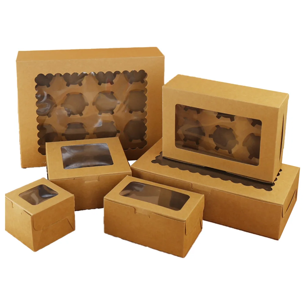 fancy christmas beautiful kraft paper square individual custom single drawer cupcake boxes with window