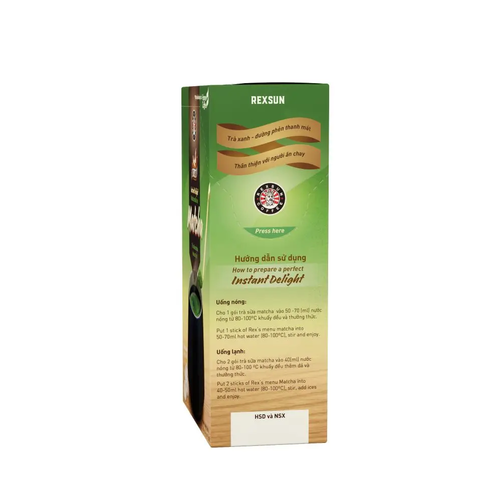 Matcha Milk Tea 3 In1 160 g Per Box - Lover From Vietnam Product of Ban Me Gold Company Ltd.