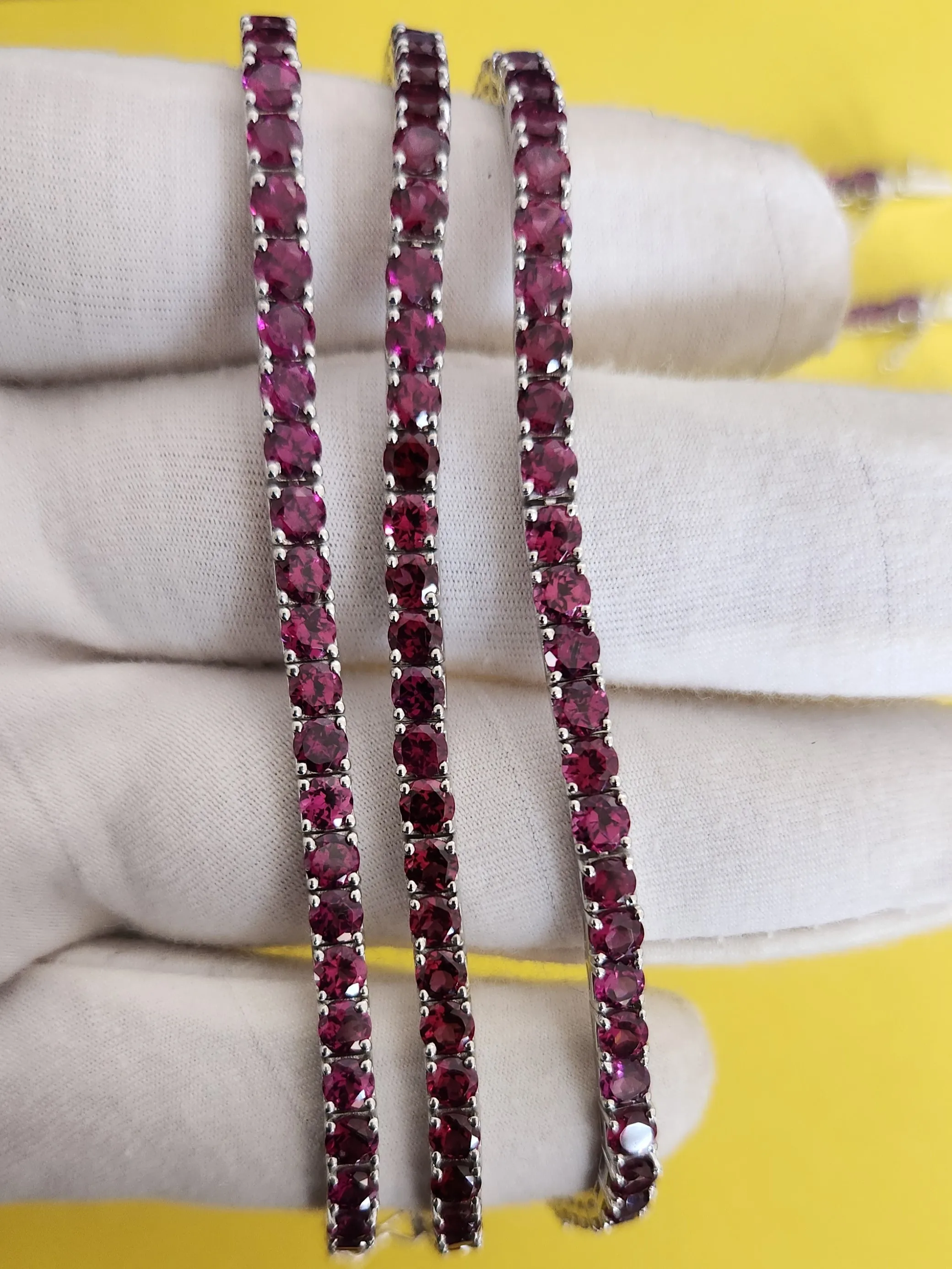 Designer Party Wear Handmade Light weight Genuine Rhodolite Garnet Gemstone 925 Sterling Silver Bracelets for ladies