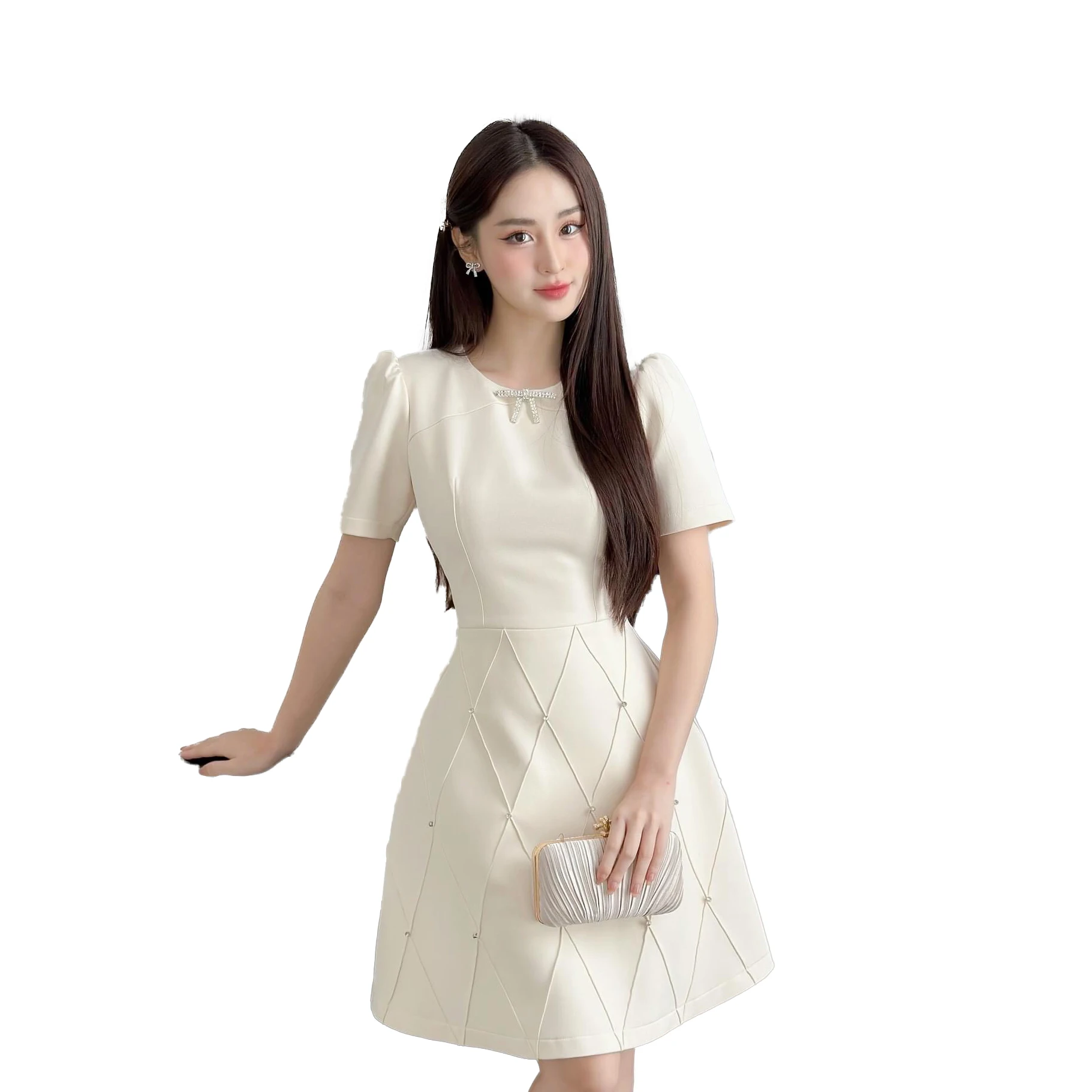 A Showcase of Vietnamese A-line Party Dresses Crafted with High-Quality Materials and Featuring Elegant Round Neck Designs