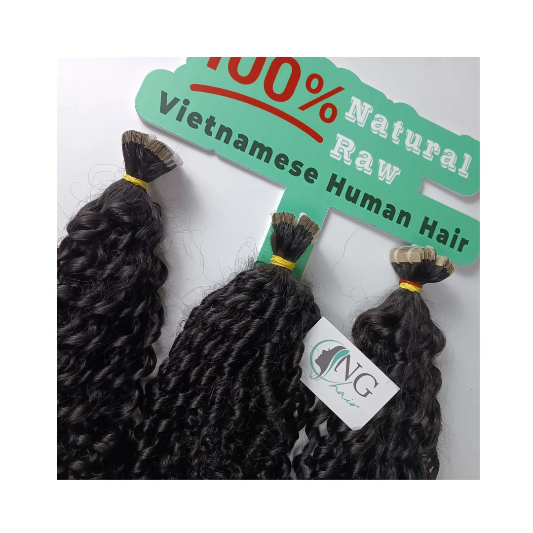 None Chemical Processing Pixie Curly Tape In Hair Extensions For Hair Christmas Decoration Vietnamese Human Hair With Top Seller