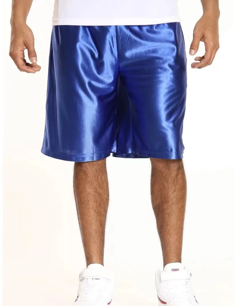mens basketball blue satin blank basketball training shorts silk