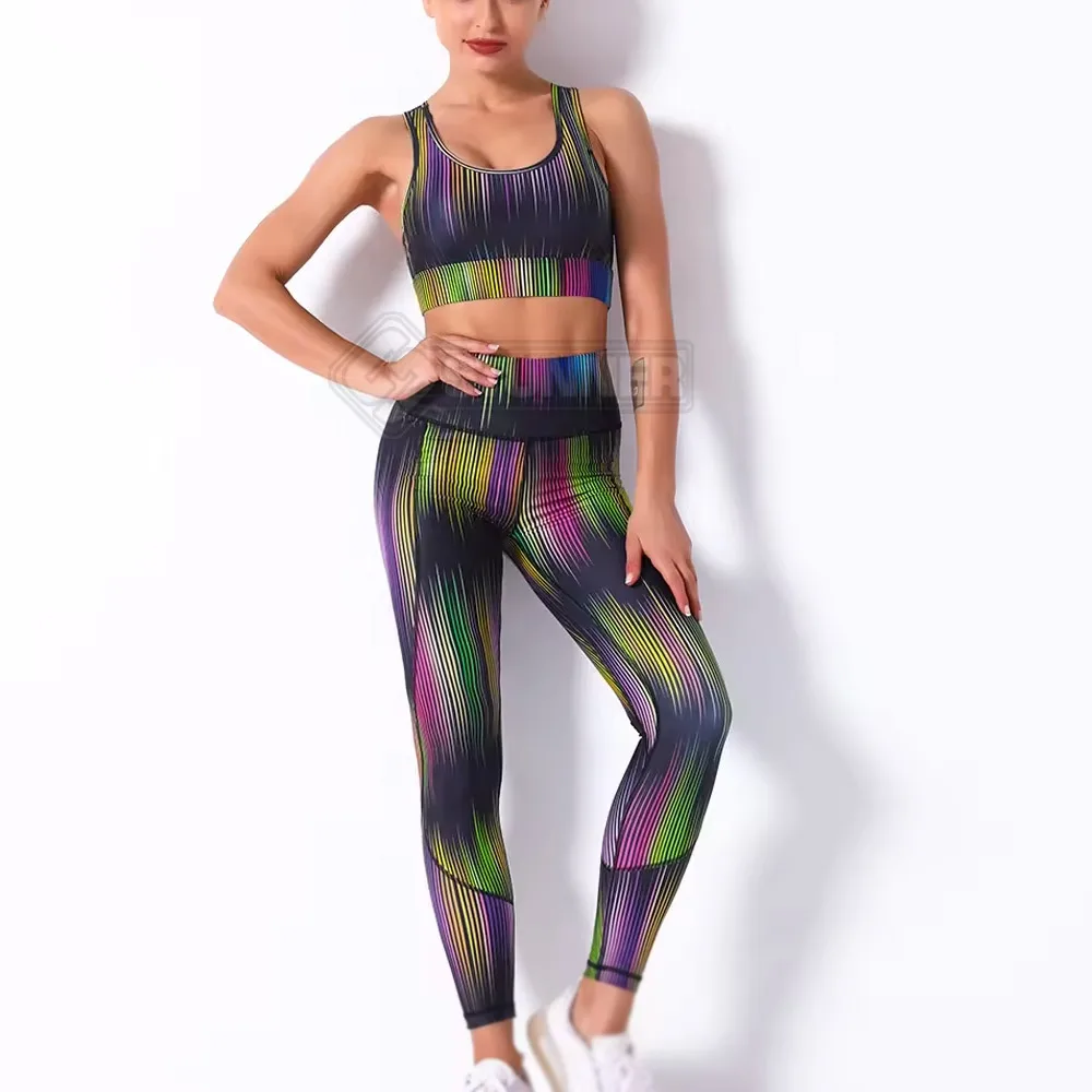 Latest Design Spandex Polyester Sublimation Yoga Set Comfortable Women Yoga Set Gym Wear Sublimation Yoga Set