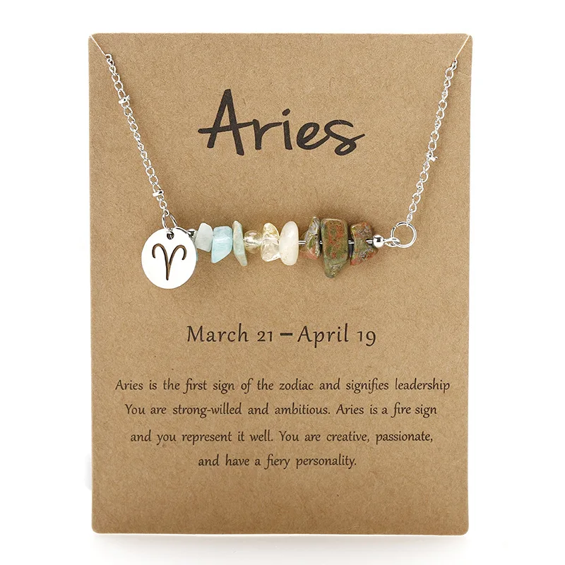 New Stainless Steel Original Stone Pendant 12 Constellations Gravel Combination Zodiac Necklace With Paper Card