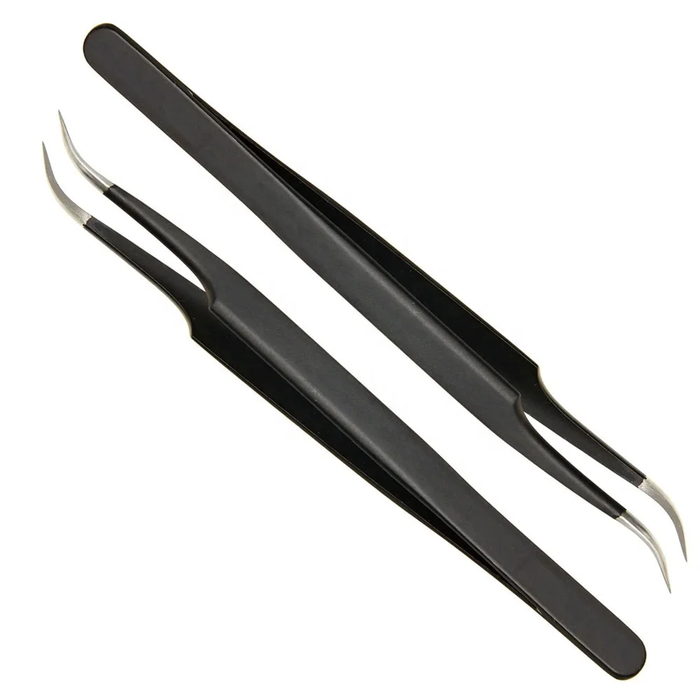 New Private Label Custom Lash Tweezers Fiber Tips Diamond Grips Straight Volume Fiber Tip Eyelash Tweezers For Ladies