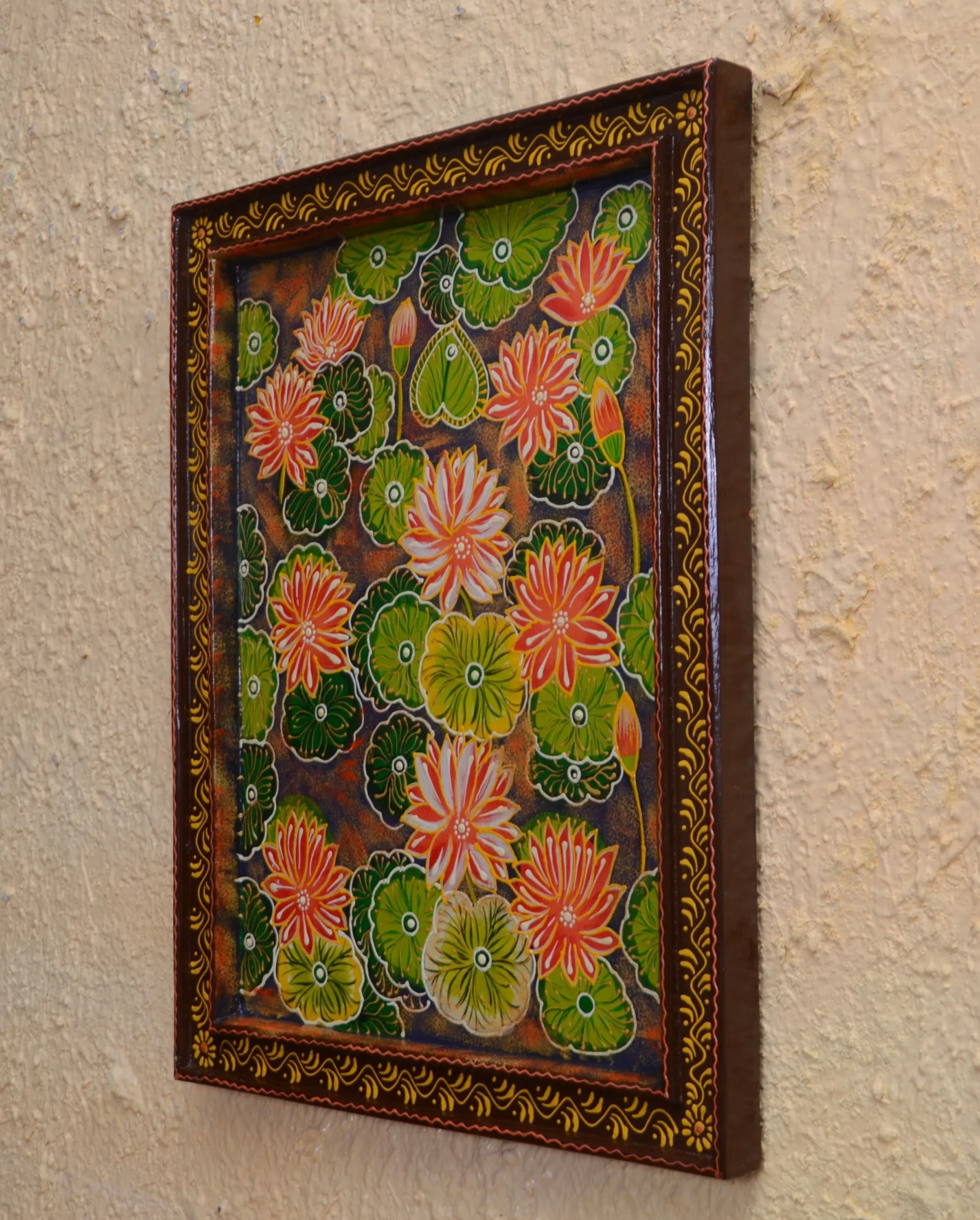 Decorative hanging wooden Handpainted panels for walls Best selling wooden floral photo frame wall hanging for home and office