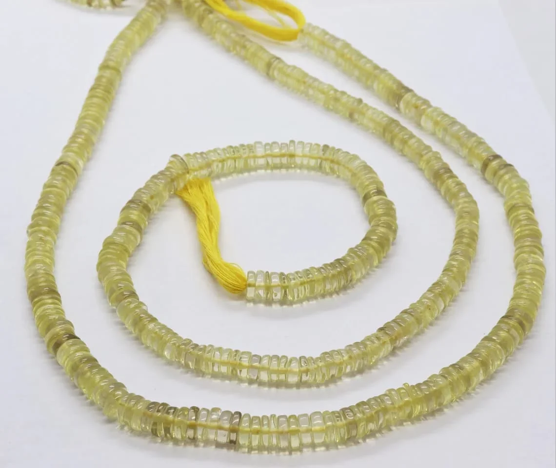Natural Lemon Quartz Smooth Heishi Wheel Shape Gemstone Beads For Jewelry Making In Wholesale Price By Indian Manufacturer 5-6mm