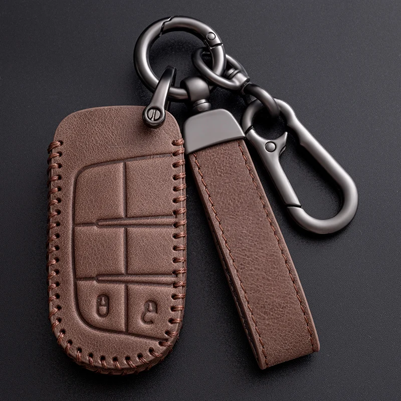 Oil wax skin Car Key Case For Jeep Wrangler Compass Patriot Liberty Chrysler 300 PT Dodge JCUV Caliber Nitro Accessories