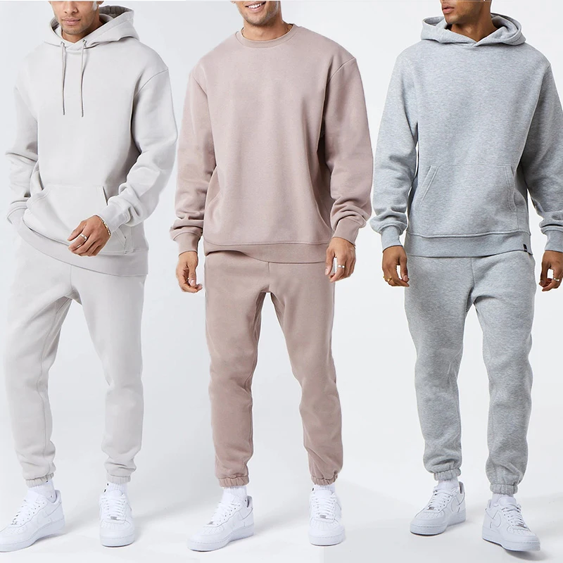 Custom Logo Winter Two Piece Set High Quality Sweatshirts Sports Hoodies Running Workout Cotton Gym Fitness Tracksuit for Men
