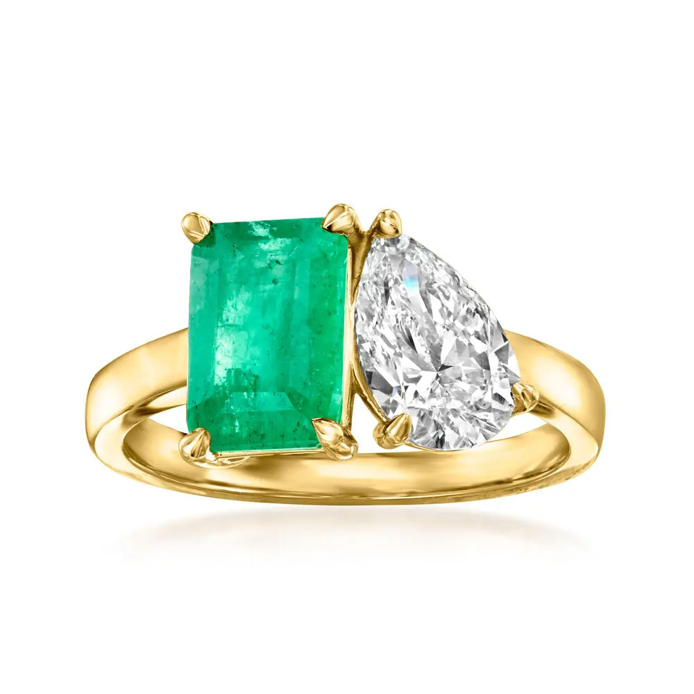 Emerald and Pear-Shaped Lab-Grown Diamond 14K Yellow Gold Toi et Moi Ring | A Beautiful Symbol of Unity and Timeless Elegance