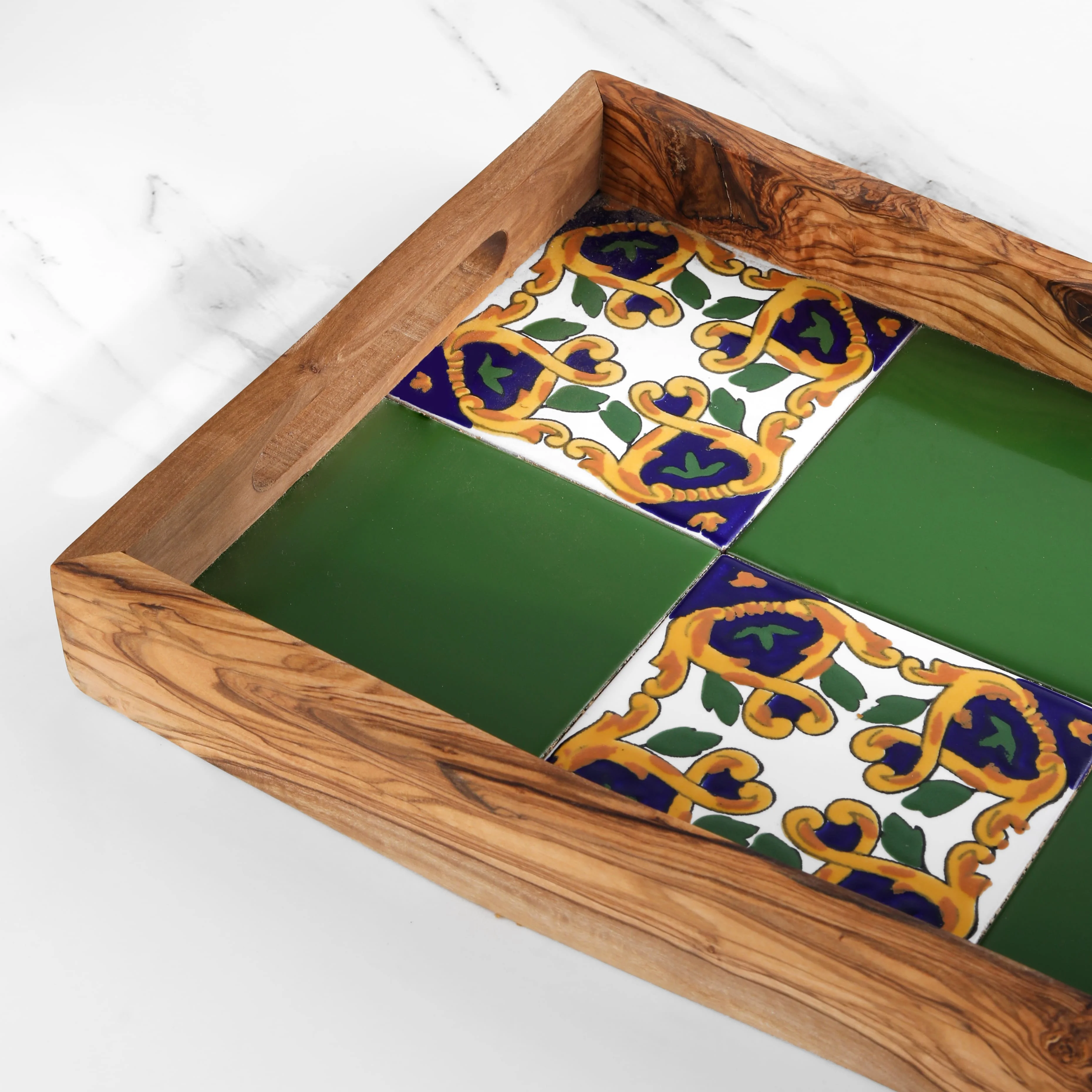Stylish Modern Serving Tray - Unique Olivewood and Ceramic Ottoman Tray for Elegant Coffee Table Decor