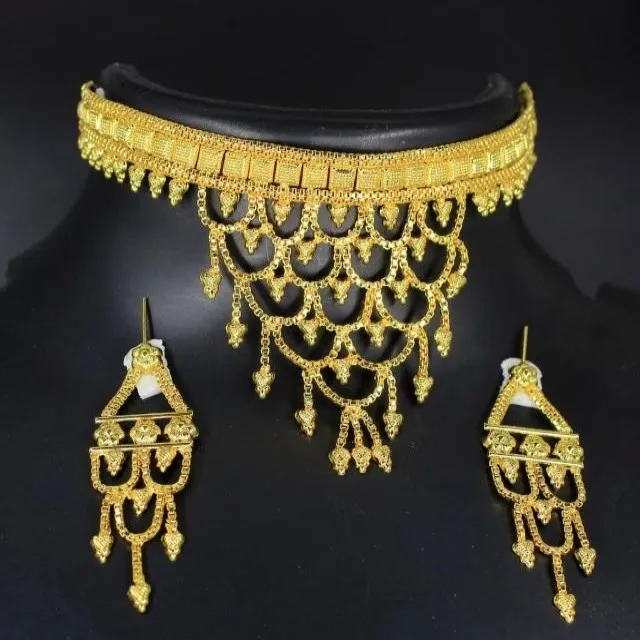 Bijoux wedding Wholesale Indian Hushab Creation Traditional Gold Plated Choker style Copper Necklace Set For Women
