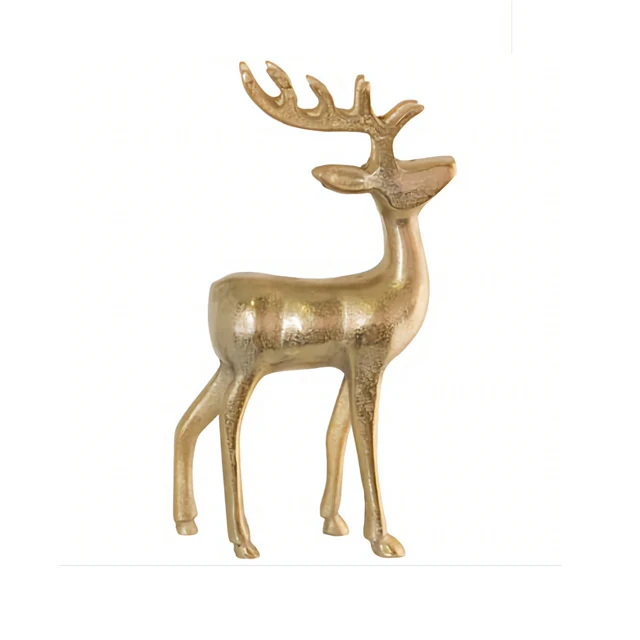 Factory Direct Gold Finishing Reindeer Sculpture Statues Christmas Animal Pair for Garden Elegant Sculpture Garden Aluminum Art