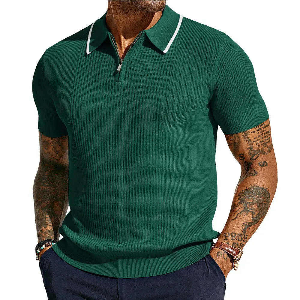 2024 хлопковые рубашки поло на молнии с воротником-молнией для мужчин трикотажные рубашки поло для мужчин приталенные дышащие рубашки поло для мужчин