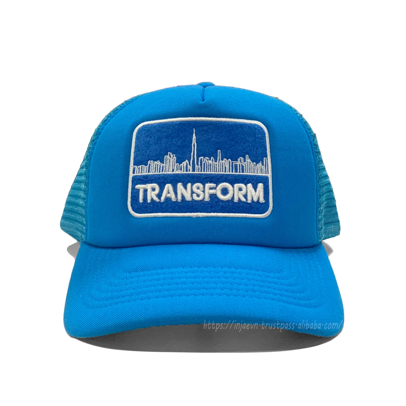 Blue Foam Trucker Hats Custom Logo Design on Felt Patch UAE Trucker Hats Foam Fabric Wholesale by Injae Vina Headwear