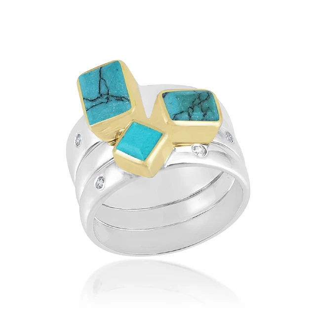 Хит продаж сложенное кольцо 925 стерлингового серебра бирюзовый драгоценный камень классический двухцветный необычный браслет ювелирные изделия