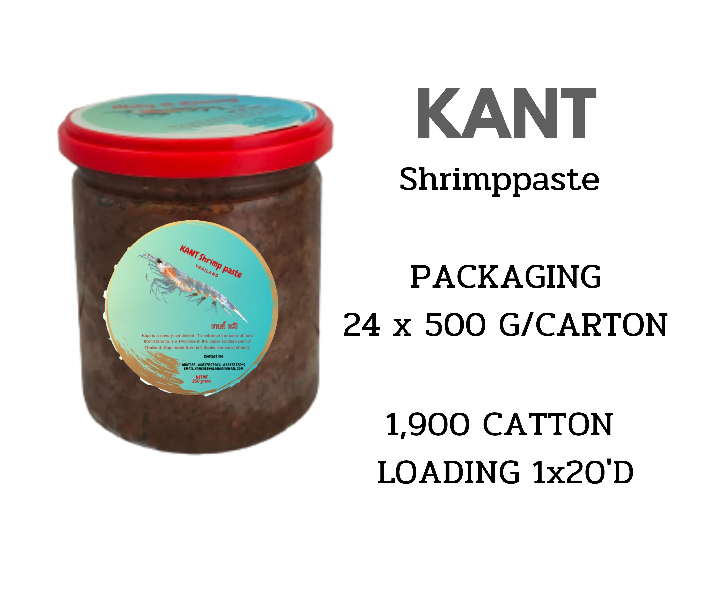 KANT Shrimppaste Condiment	Thai Recipe Cooking Ingredient Premium Quality From Thailand