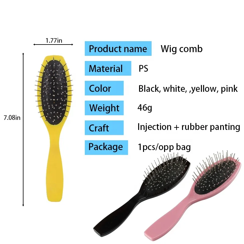 Artisans hot selling stainless steel cushion plastic hair brush mini wig brush with logo