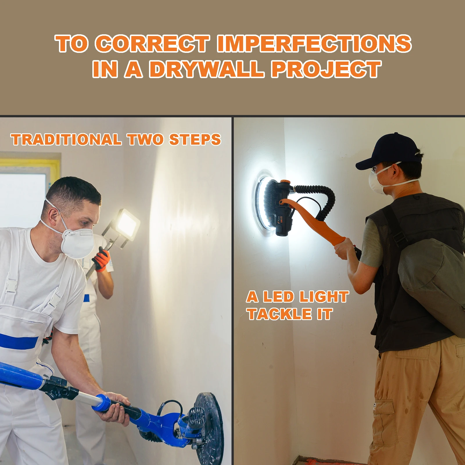 MAXXT 9-Inch Electric Drywall Putty Wall Machine 110V Variable Speed Sanding Wall Ceiling Grinder with 1900rpm for DIY