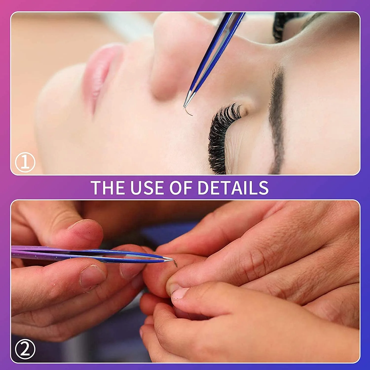 2-Piece Premium Quality Personalized Eyebrow Hair Pluckers Slanted Pointed Tweezers Case Fiber Eyelash Applicator Direct Factory