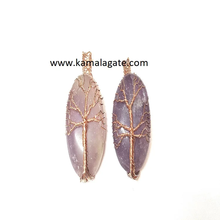 Wholesale Natural Black Tourmaline Gemstone Copper Wire Wrap Pendant with Healing Tree of Life Reiki Pattern for Sale