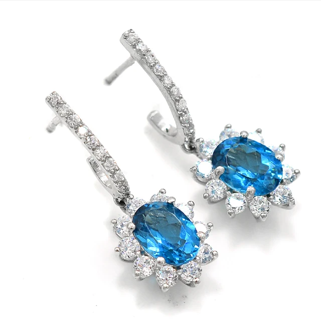 Новые эксклюзивные натуральные Лондон Голубой топаз 9x7 мм овальные 925 стерлингового серебра свадебные туфли, для вечеринки, ювелирное изделие в виде капель с кристаллами в форме экспортер индия