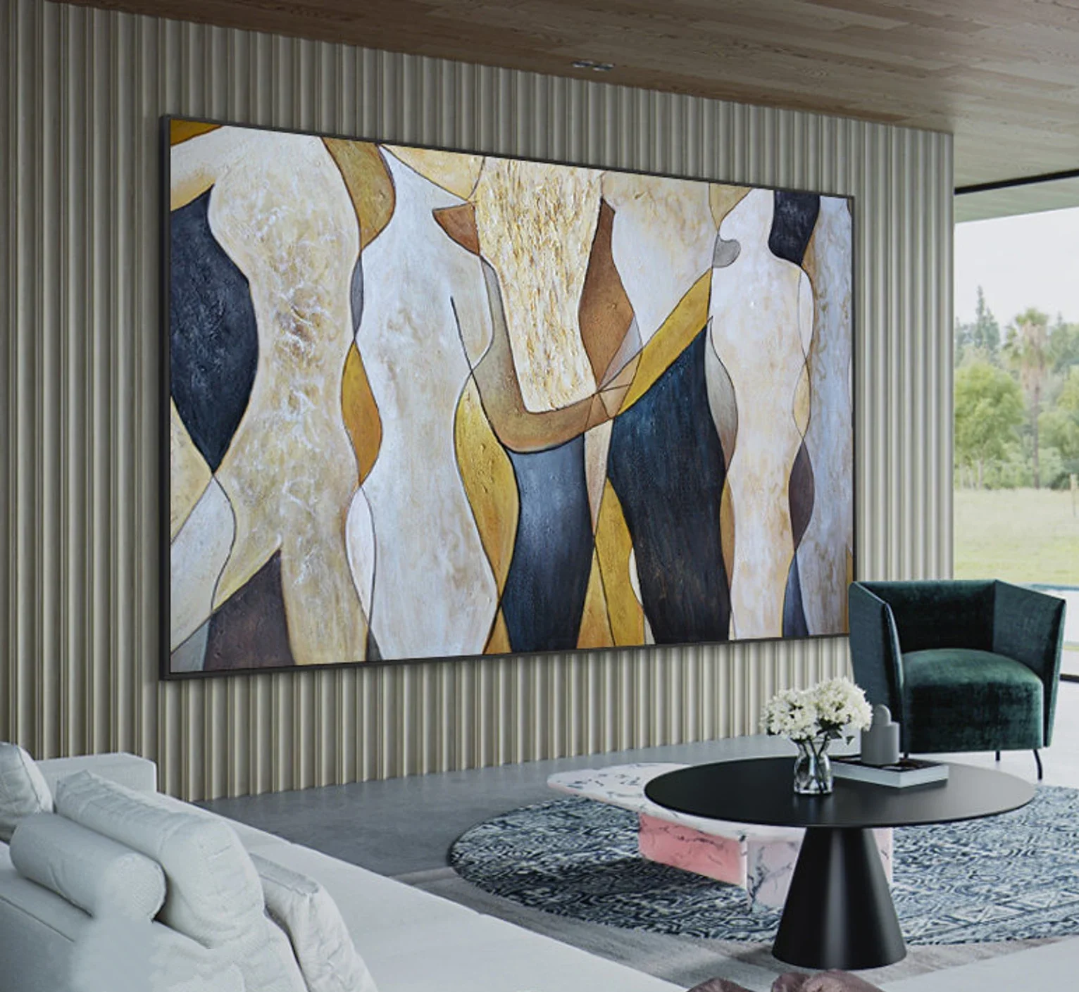 Abstract Canvas Wall Art, Large Geometric Figure Acrylic Painting on Canvas,Modern Minimalist Artwork for Living Room Decor