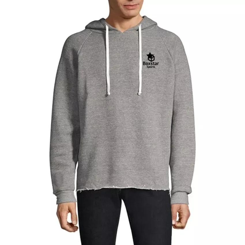 High Quality Grey Men Blank Raw Hem Hoodies 100% Cotton French Terry No Pocket Oversized Hoodie