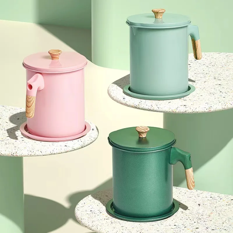 304 Stainless Steel Oiler Large Capacity Oil Filter Can Kitchen Cooking Tool Leak-proof Grease Strainer Pot Oil Pot