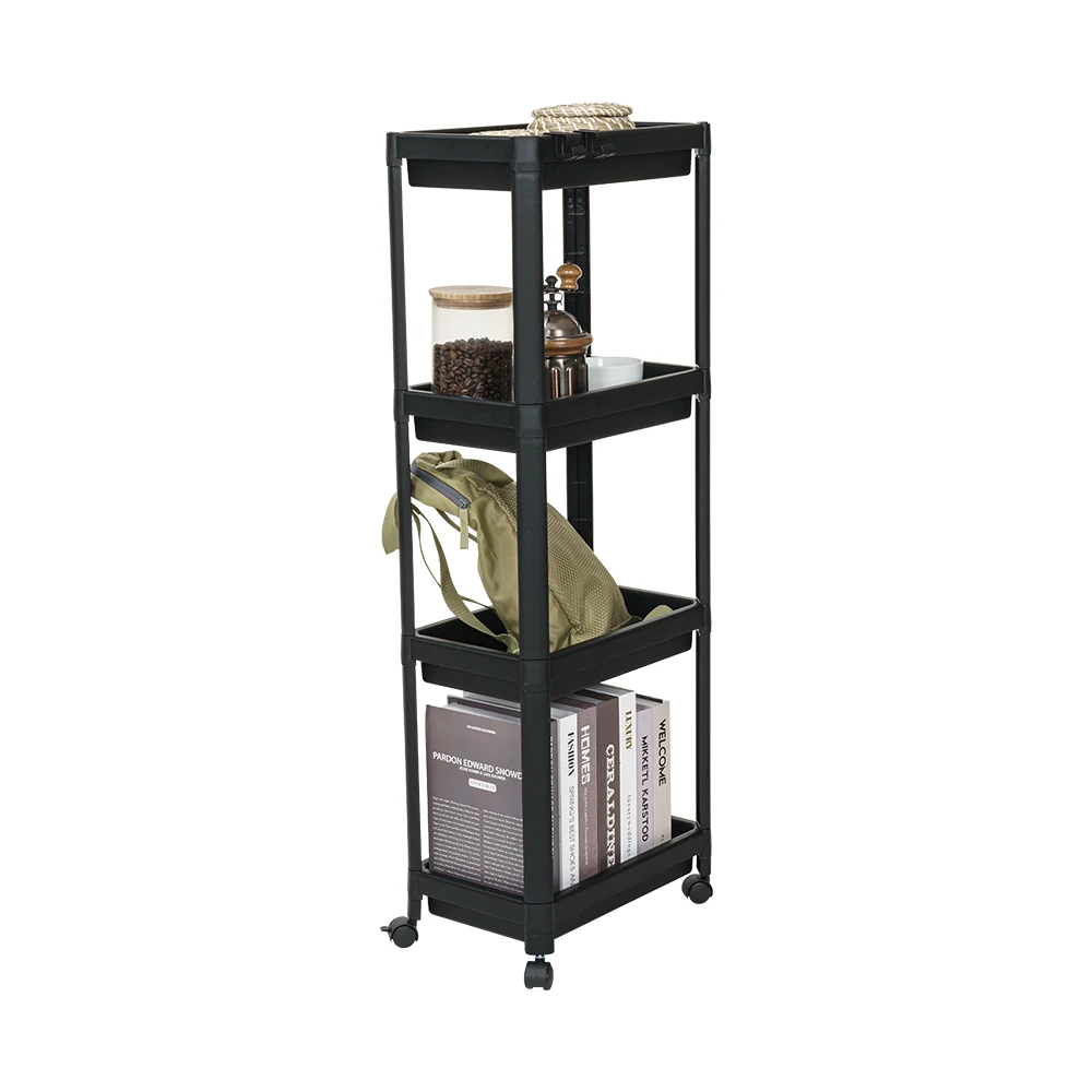 Multifunctional White Storage Rack Trolley 4 Tiers Organizer with Wheels Multifunctional Storage Cart-Black