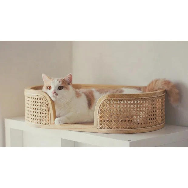 Hot Sale Factory Direct Price Wooden Dog Bed with Rattan Luxury Good Quality OEM Accepted Custom Logo from Vietnam Manufacturer