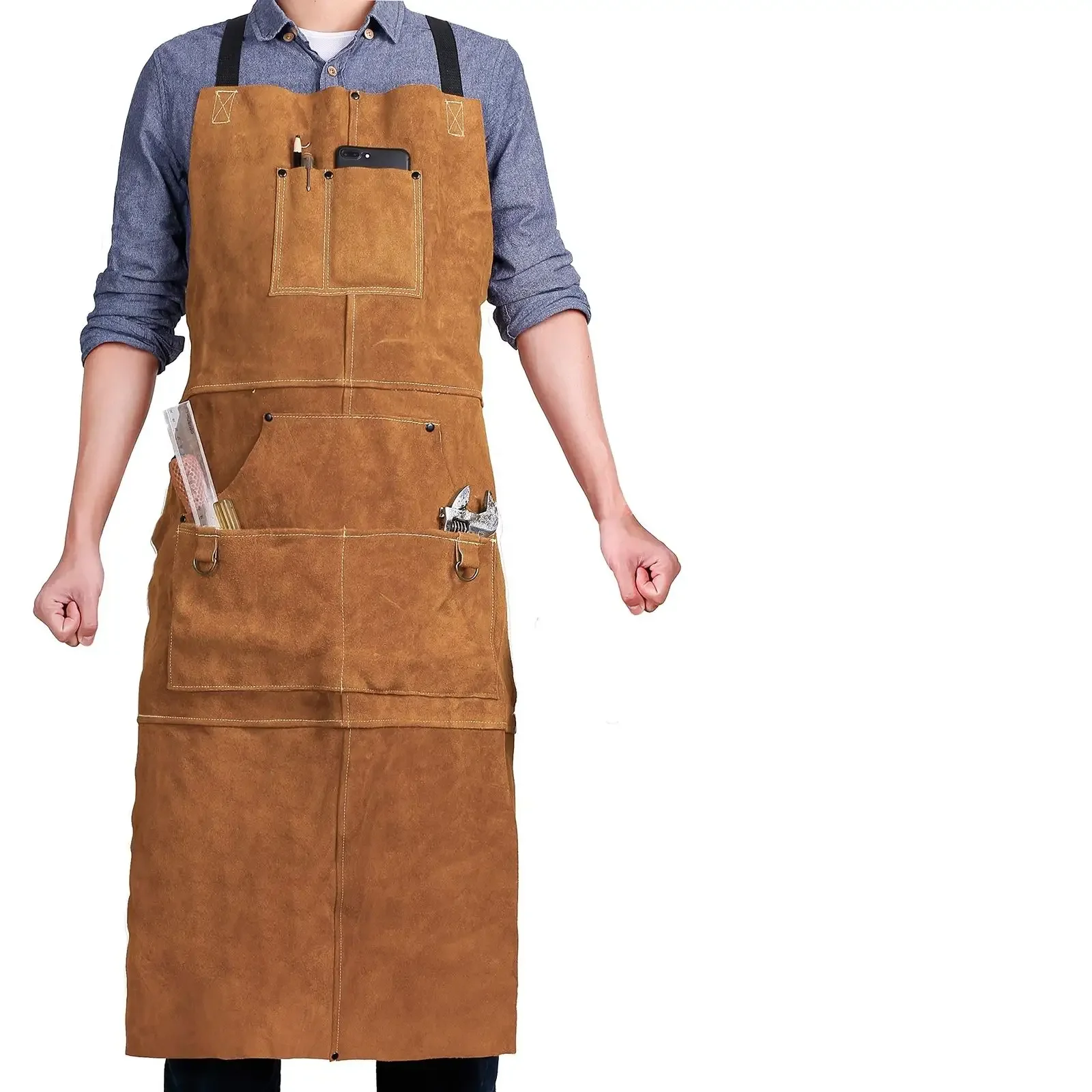High Quality Cow Split Leather Heat and Flame Resistant Welding Apron for Industrial Work Body Protection Coverall Apparel