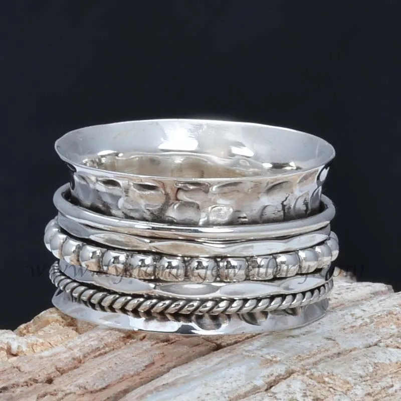 Beautiful Hammer Band Ring 925 Sterling Silver Spinner Ring Stress Free Wholesale 925 Sterling Silver Meditation Spinner Ring