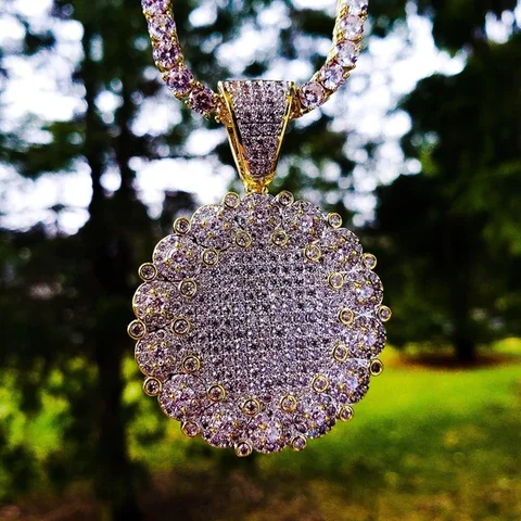 Hip Hop Iced Out Medallion Certified Gold Real Diamond Necklace With Tennis Chain For Your Hasband