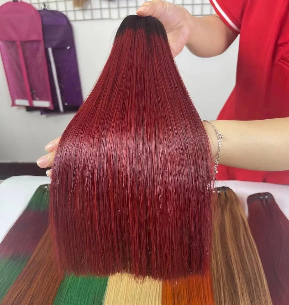 Hot trend color in summer 2024 Bone straight Weft Hair Colored Vietnamese Hair Double Drawn ready to ship genius weft