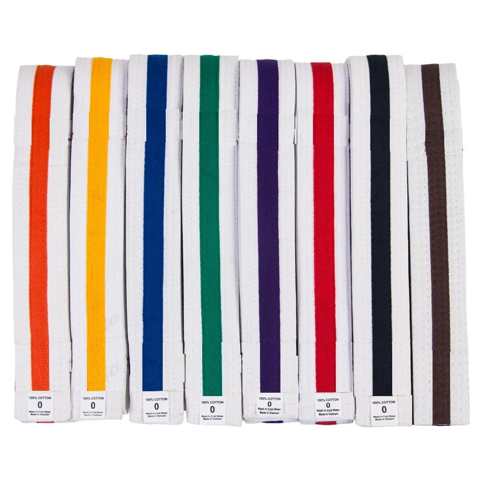 2022 Cheap High Quality Wholesale OEM Custom logo Multi Color Stripe Cotton Martial Arts Belt Karate Taekwondo BJJ Belt