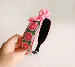 Girls Cute Embroidered Camellia Flower Ribbon Headband Korea fashion hair accessory