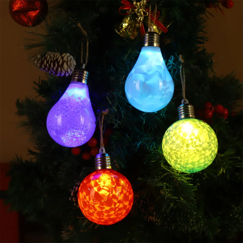 Light up Christmas Bauble Ornament Plastic Sphere Ball Hanging Ornaments LED Christmas Lights Bulb for Christmas Tree Decoration