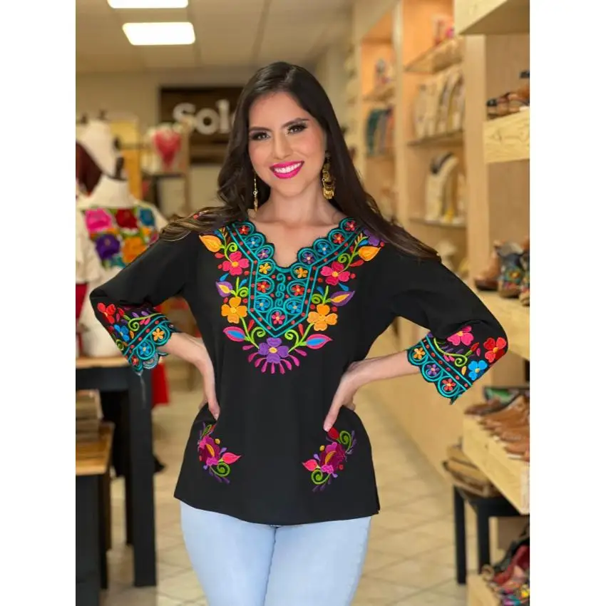 Hot Sale Traditional Women Clothes New Design High Quality Cotton White Shirt Custom Embroidered Women Blouse and Tops