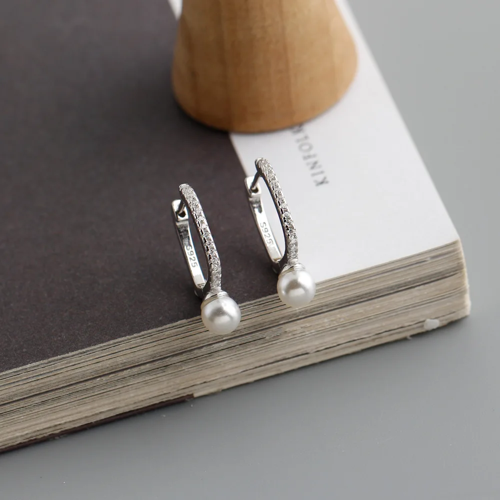 wholesale fashion jewelry 925 sterling silver U-shaped pearl diamond zircon gold plated hoop earring jewelry for women