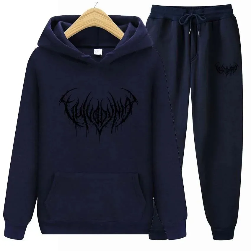 Autumn Winter Hoodies+ Pants Two Piece Set Printing Men Womens Hoodies Tracksuits Jogger Pants thick Warm Clothes Men