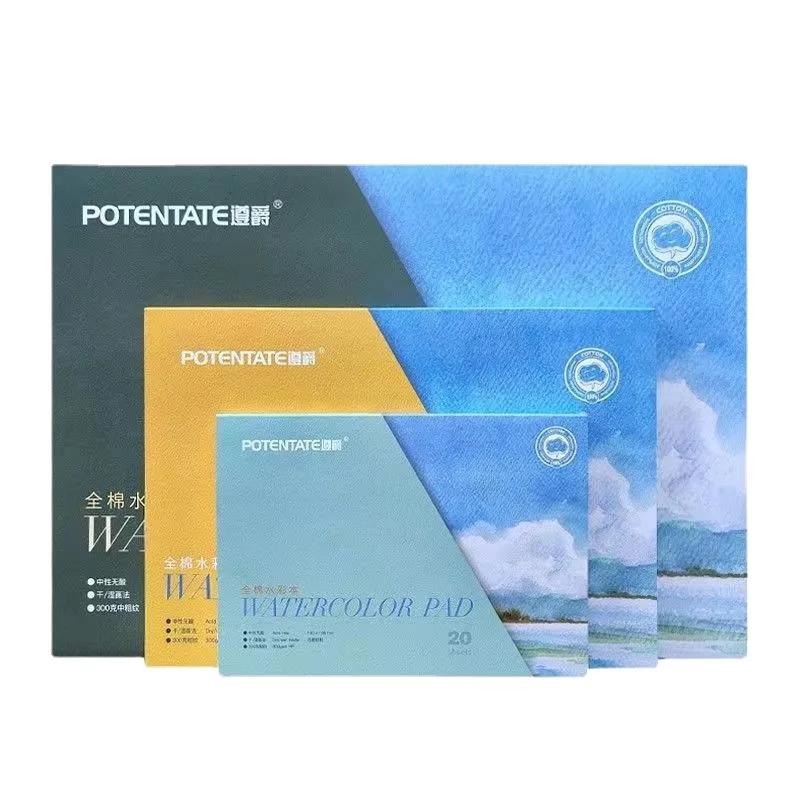 Potentate 300g  20sheets 100% cotton pulp watercolor paper pad book for size 4K 8K 16K 32K
