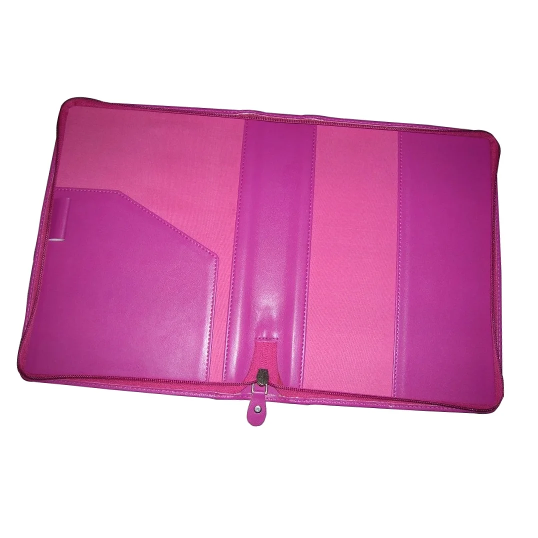 Pink Color Best Quality Real Leather Dairy Cover With Document Holder Pen Loop Dairy Holder & with Zip Closure At Best Price